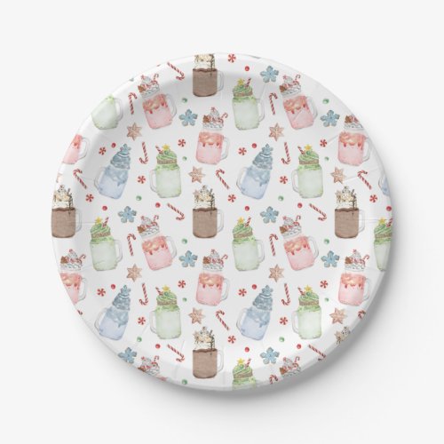 Festive Holiday Milkshakes Pattern Christmas Paper Paper Plates