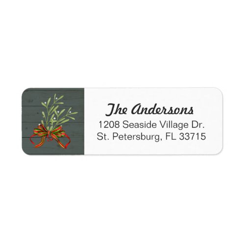 Festive Holiday Mistletoe and Ribbon Label