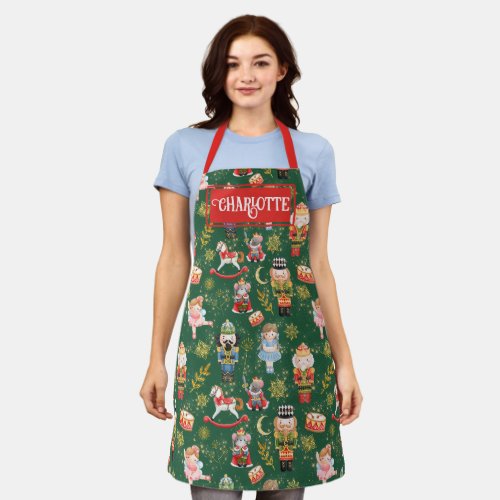 Festive Holiday Nutcracker Ballet Characters Name Apron