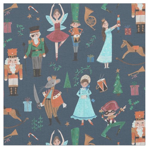 Festive holiday nutcracker blue fabric