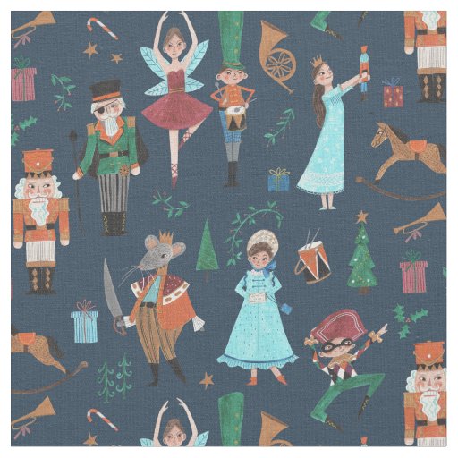 Festive holiday nutcracker blue fabric