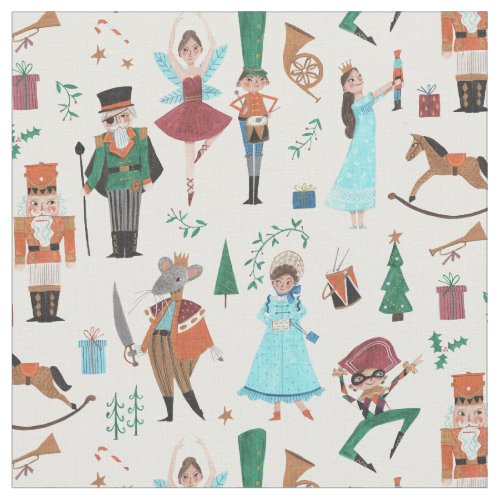 Festive holiday nutcracker ecru fabric