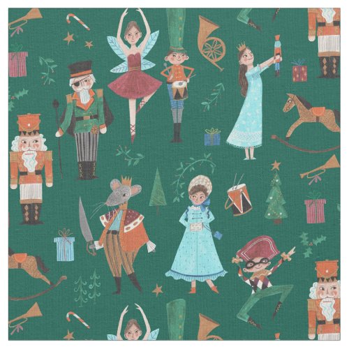 Festive holiday nutcracker green fabric