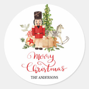 Festive Holiday Nutcracker Merry Christmas Script Classic Round Sticker