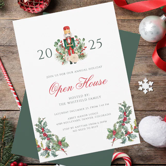 Festive Holiday Nutcracker Open House Berries Invitation | Zazzle