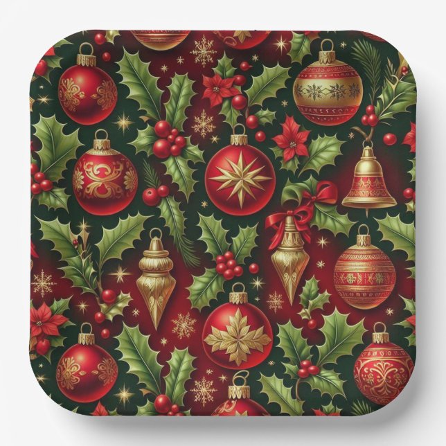 Festive Holiday Ornament Paper Plate (Front)