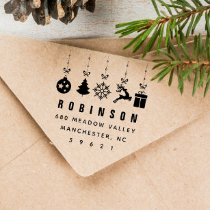 Festive Holiday Ornaments Address Self-inking Stamp