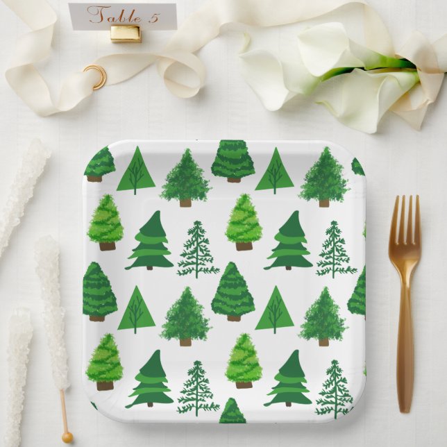 Festive Holiday Party Christmas Trees Paper Plates (Wedding)