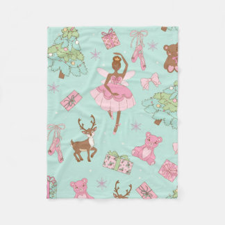 Festive Holiday Pastel Black Ballerina Teddy Bears Fleece Blanket