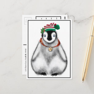 Festive holiday Penguin jingle bells Postcard