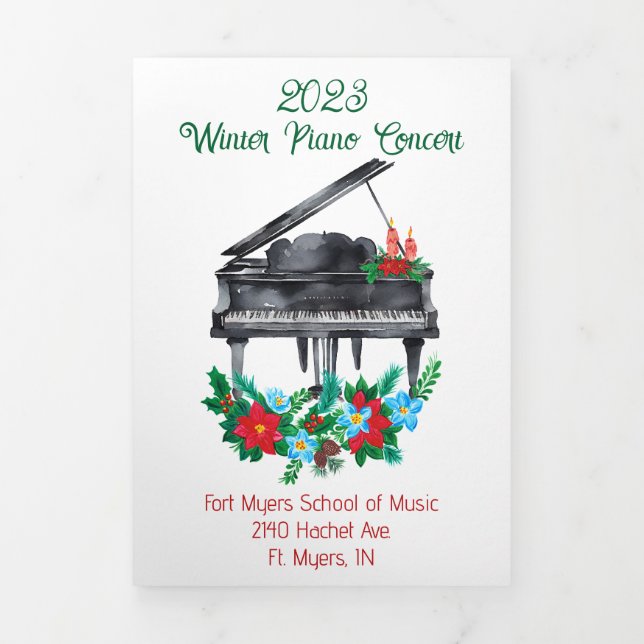 Festive Holiday Piano Recital Tri-Fold Program (Cover)