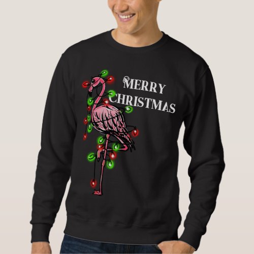 Festive holiday pink flamingo red green twinkle  sweatshirt