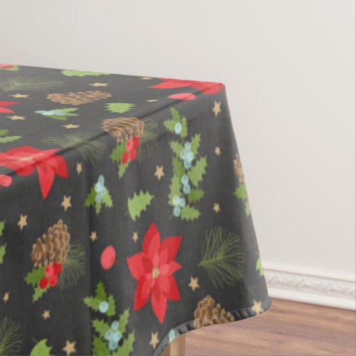 Festive Holiday Poinsettia  Tablecloth