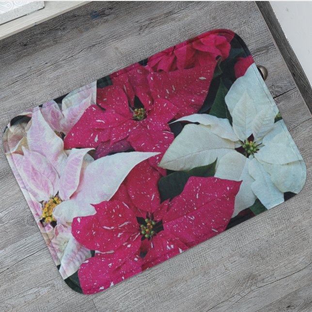 Festive Holiday Poinsettias Floral Bath Mat (In Situ)