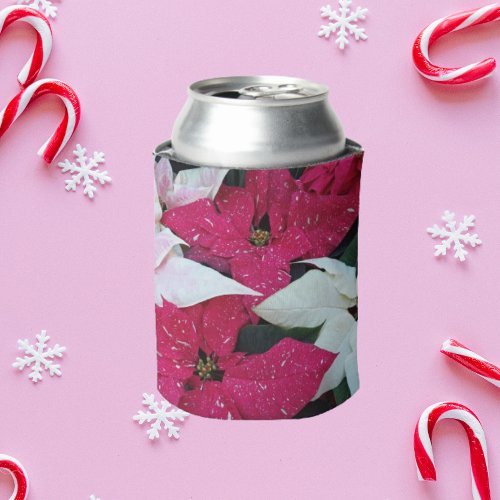 Festive Holiday Poinsettias Floral Can Cooler