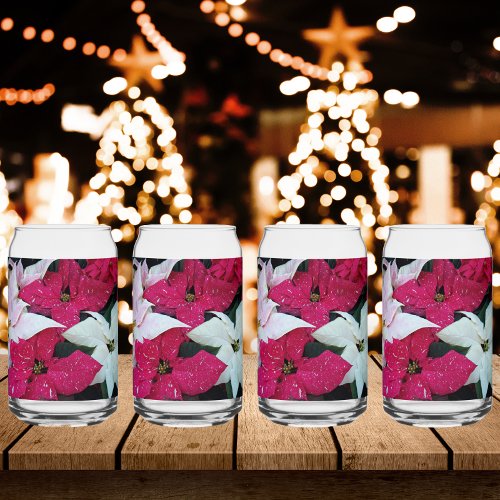 Festive Holiday Poinsettias Floral Can Glass