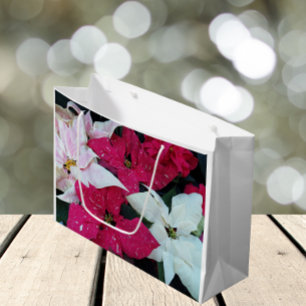 Festive Holiday Poinsettias Floral Large Gift Bag