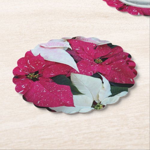 Festive Holiday Poinsettias Floral Paper Coaster