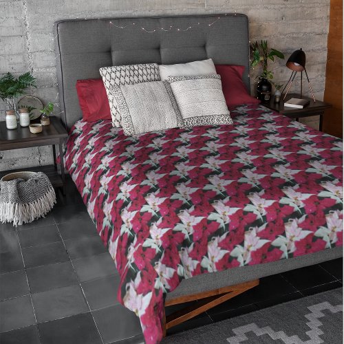 Festive Holiday Poinsettias Floral Pattern Duvet Cover