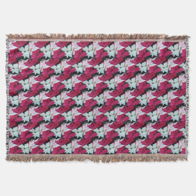 Festive Holiday Poinsettias Floral Throw Blanket (Front)