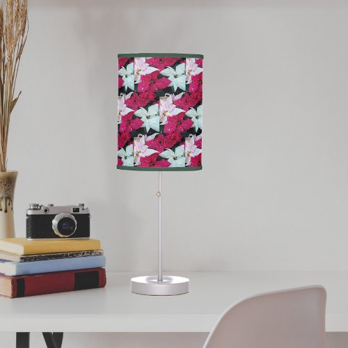 Festive Holiday Poinsettias Pattern Table Lamp