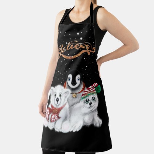 Festive Holiday polar bear Penguin seal cub Apron