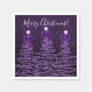 Festive Holiday Purple Christmas Trees Bows Napkins