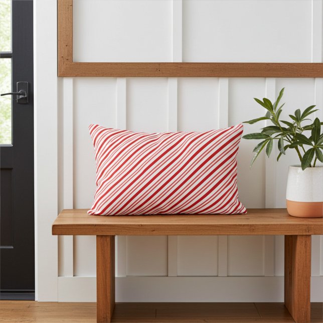 Festive Holiday Red and White Candy Cane Stripes Accent Pillow (Creator Uploaded)