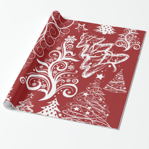 Festive Holiday Red Christmas Tree Xmas Pattern Wrapping Paper
