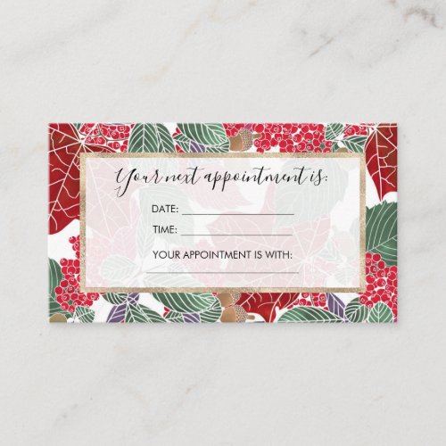 Festive Holiday Red Green Pink Autumn Holly Leaves Appointment Card