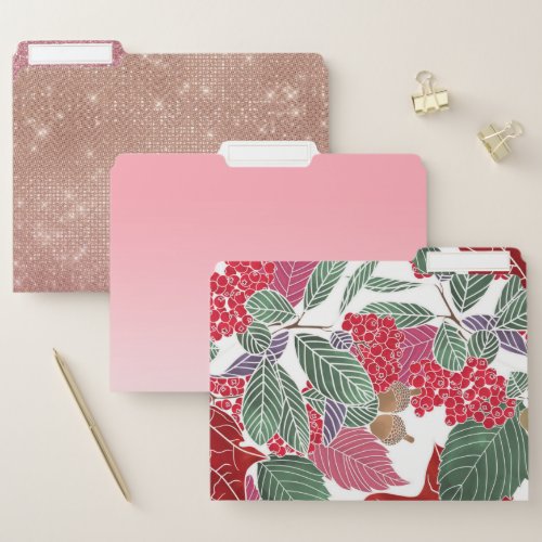 Festive Holiday Red Green Pink Autumn Holly Leaves File Folder