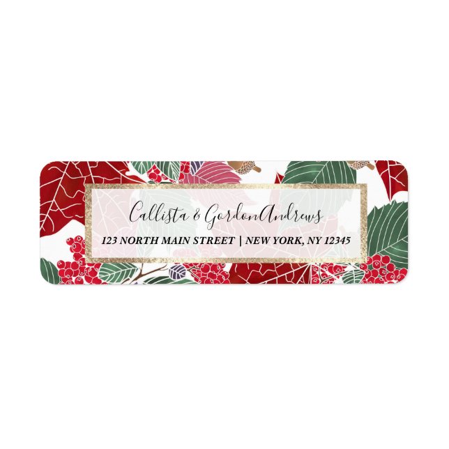 Festive Holiday Red Green Pink Autumn Holly Leaves Label (Front)