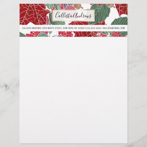 Festive Holiday Red Green Pink Autumn Holly Leaves Letterhead