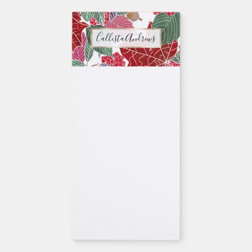 Festive Holiday Red Green Pink Autumn Holly Leaves Magnetic Notepad