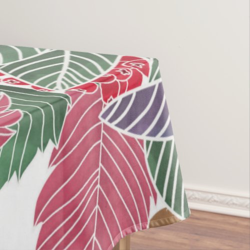 Festive Holiday Red Green Pink Autumn Holly Leaves Tablecloth