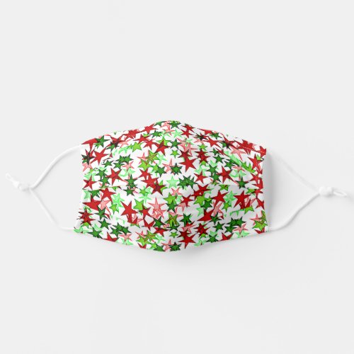 Festive Holiday Red Green Stars Pattern On White Adult Cloth Face Mask