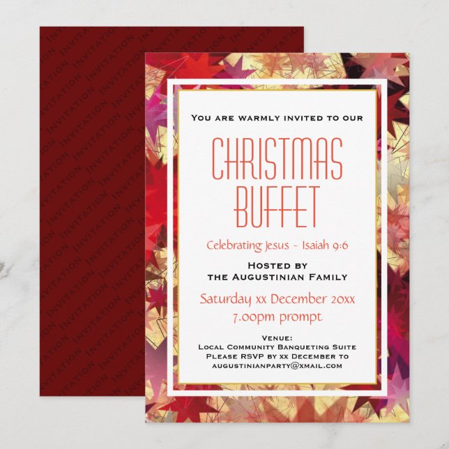 Festive Holiday Red Stars Customizable Party Invitation (Front/Back)