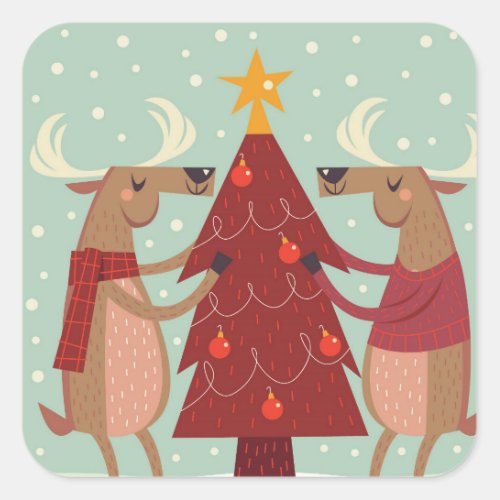 Festive Holiday Reindeer Square Sticker