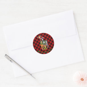 Festive Holiday safari friends, red black plaid Classic Round Sticker