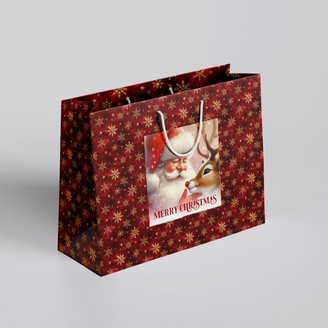Festive Holiday Santa and Rudolph Christmas Bag (Festive Holiday Santa and Rudolph Christmas Bag)
