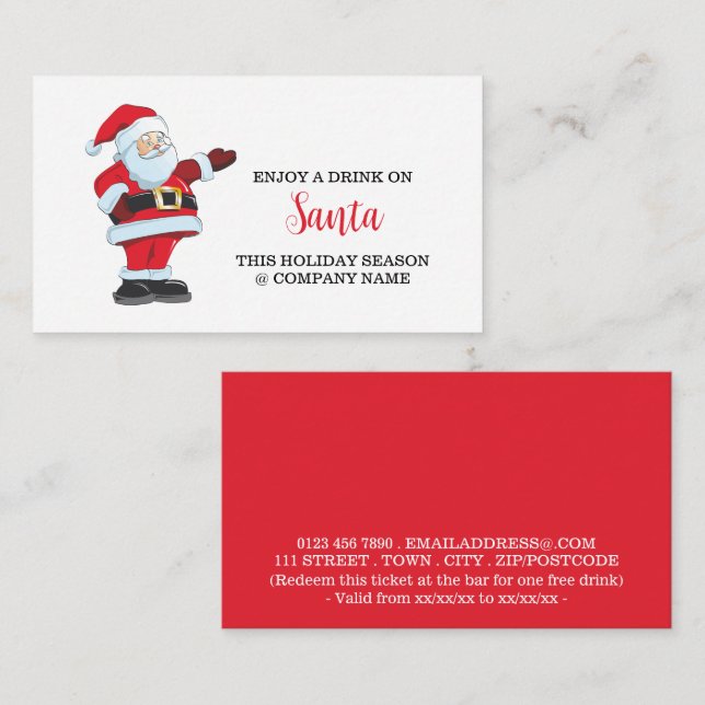 Festive Holiday - Santa Claus - Drinks Ticket Enclosure Card (Front/Back)