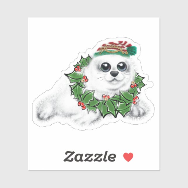 Festive holiday Seal pup | Xmas wreath  Sticker (Sheet)