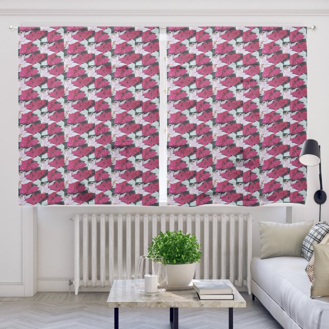 Festive Holiday Season Poinsettias Sheer Curtains (Living Room)
