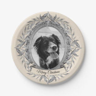 Festive Holiday Silver Frame Photo Paper Plates