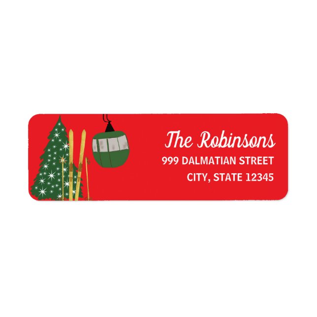 Festive Holiday Ski Skiing Return Address Label (Front)