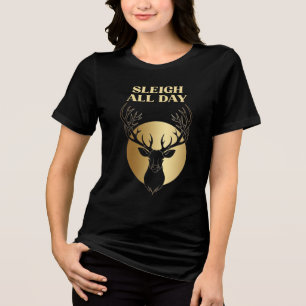 Festive Holiday Sleigh All Day Golden Stag  Tri-Blend Shirt