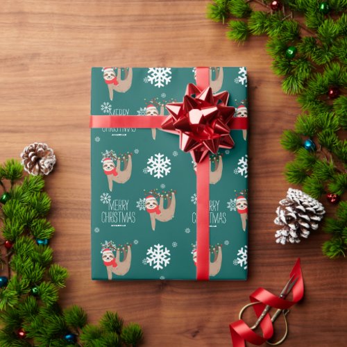 Festive Holiday Sloths Personalized Wrapping Paper