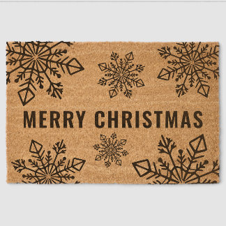 Festive Holiday Snowflake Pattern Merry Christmas Fiber Doormat