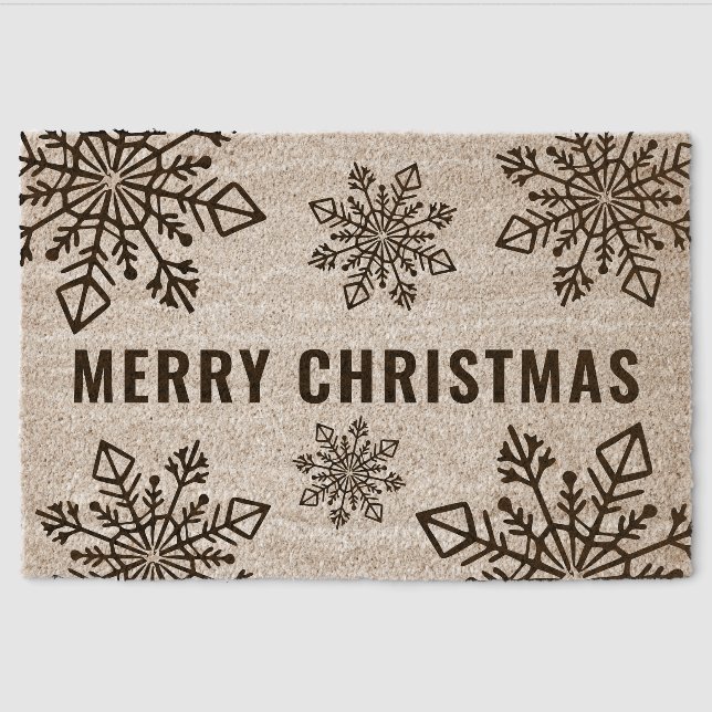 Festive Holiday Snowflake Pattern Merry Christmas Fiber Doormat (Front)