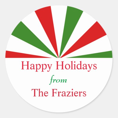 Festive Holiday Stripes Personalized Classic Round Sticker